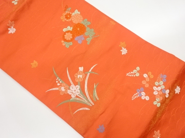 花々に紅葉・芝模様織出し名古屋帯